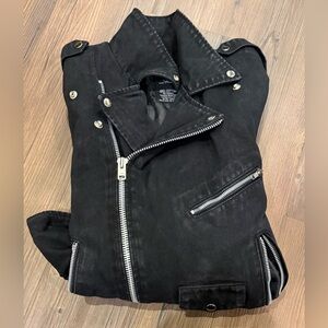 90s Allstate Collection Black Denim BikerJacket Size S